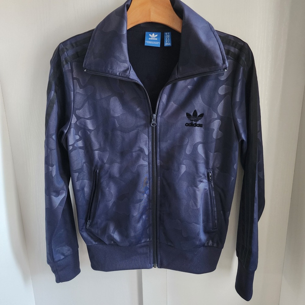 Adidas Firebird Navy Camouflage‎ Track Jacket Full Zip Black Logo Women's Size S